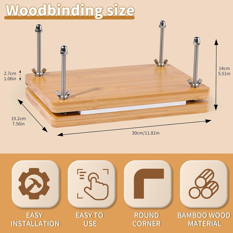 JUPEAN Book Binding Kits, Book Binding Press, 7.9”x11.6”, Books Making Kit Bookbinding Supplies with Wooden Binding Press Books Cover Board Bone Folder Awl Bind Strap for DIY - Image 2